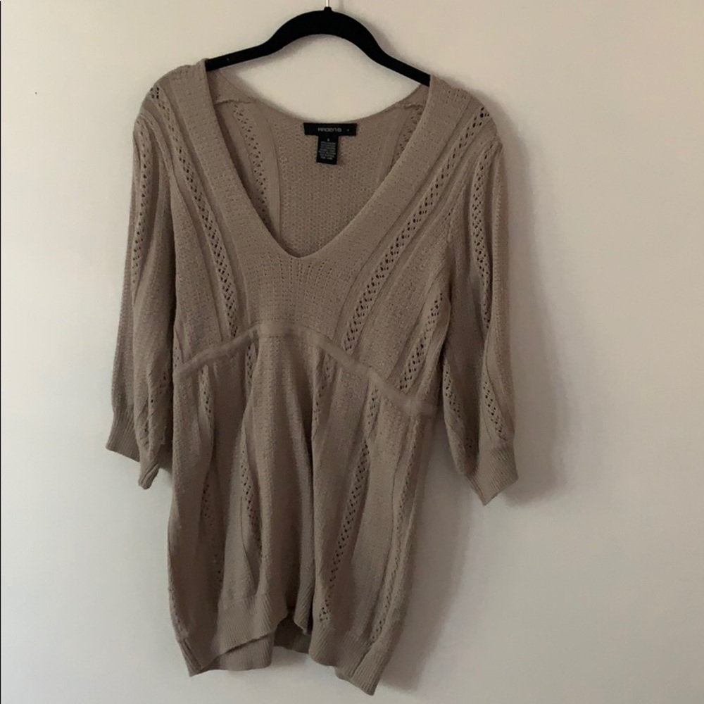 Arden B Eyelet 3/4 Sleeve Sweater Tan Size Small